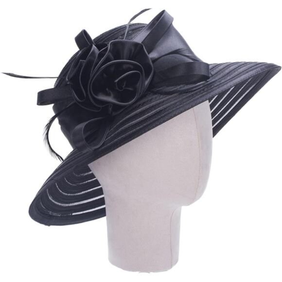 Womens Satin Ribbon Church Wedding Sun Wedding Occasion Hat - Picture 7 of 8